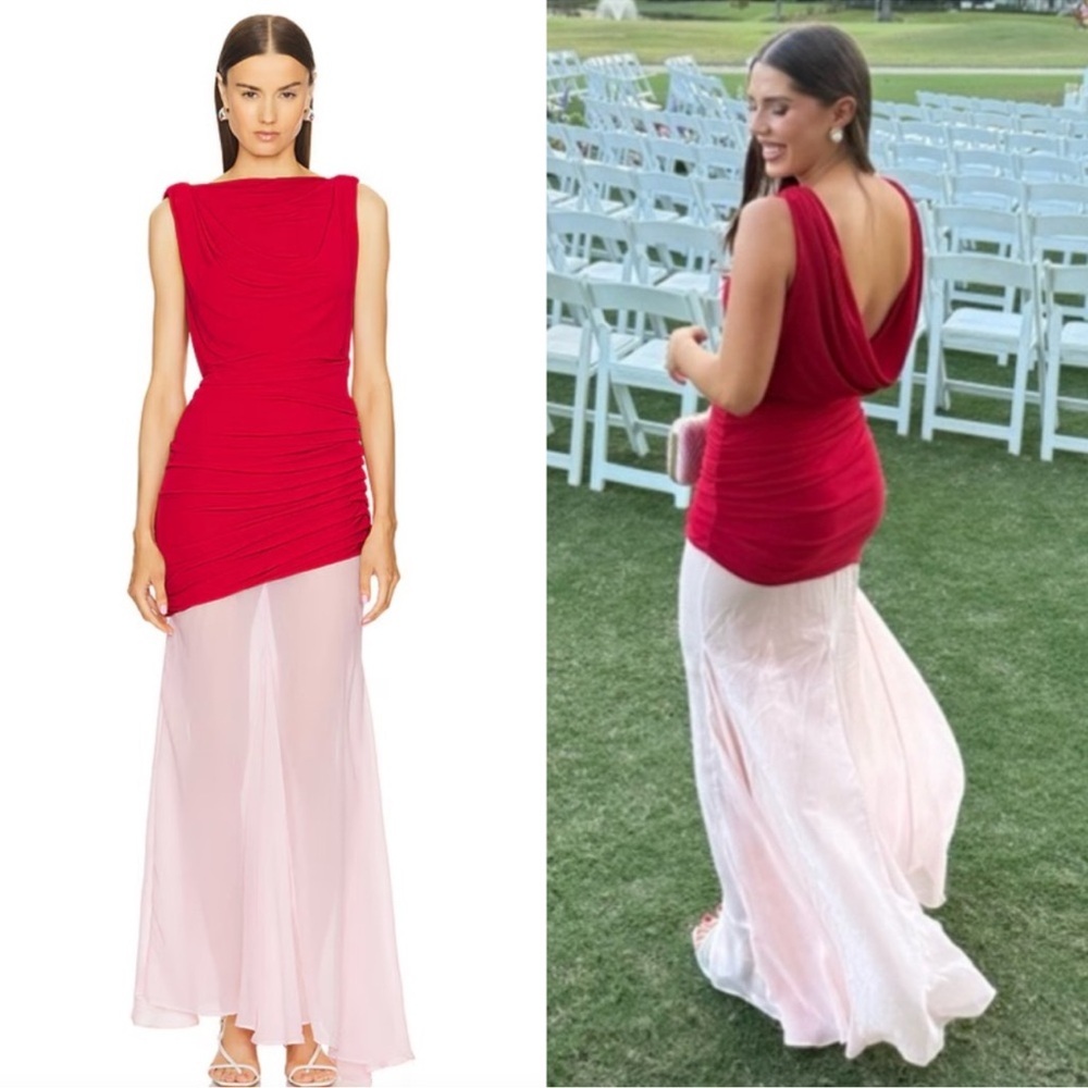L'Academie by Marianna Enoa Maxi Dress in Red & Light Pink Small NEW with tags!